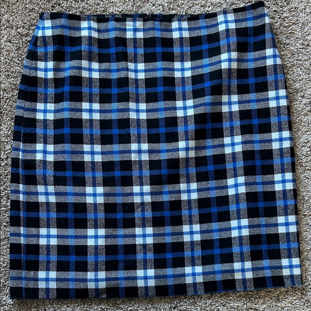 Talbots Blue and Black Plaid Pencil Skirt